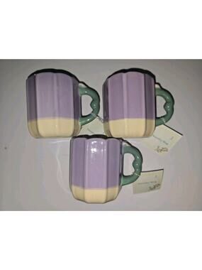 3 Novelty Coffee Mugs Scalloped Edges Hand Wash Only